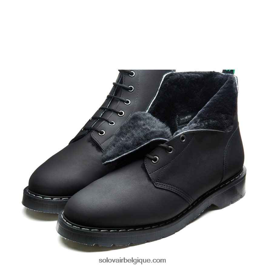 Femmes Solovair Botte D'astronaute Noire à 6 œillets Doublée De Peau De Mouton Grasse 48f40r243