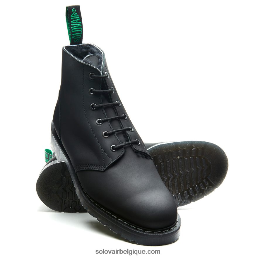 Femmes Solovair Botte D'astronaute Noire à 6 œillets Doublée De Peau De Mouton Grasse 48f40r243