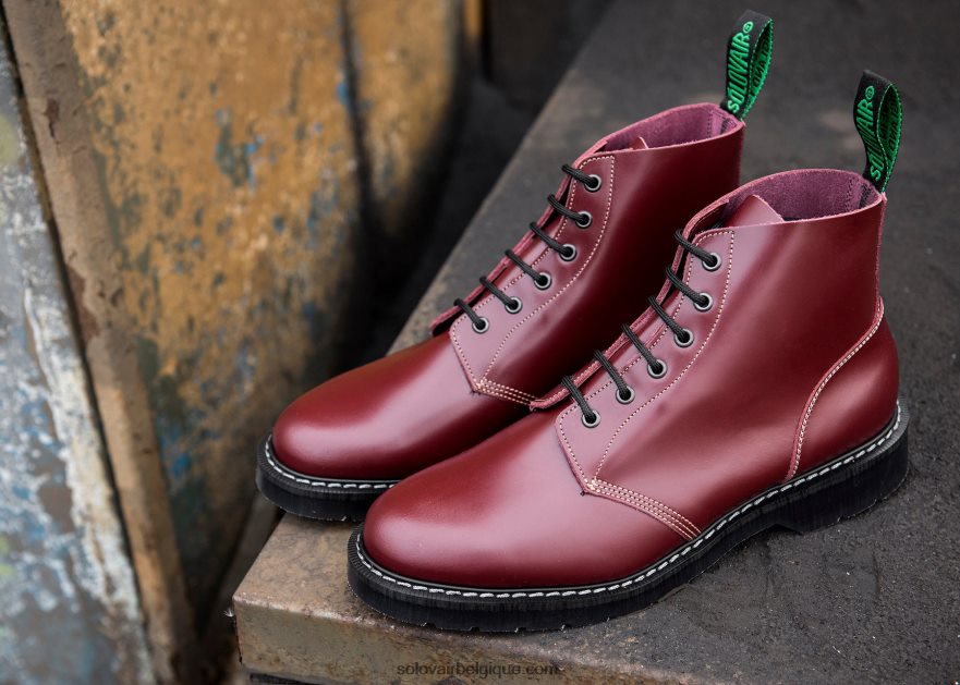 Femme Solovair Botte D'astronaute Oxblood Hi-shine à 6 œillets 48f40r244