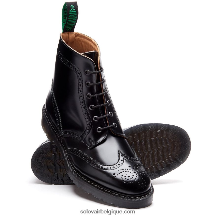 Femme Solovair Botte Richelieu Noire à 6 œillets Ultra-brillante 48f40r250