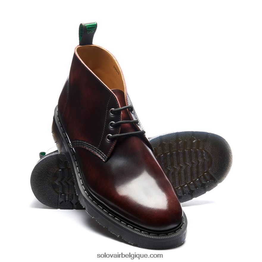 Femme Solovair Botte Chukka Bordeaux à 3 œillets 48f40r257