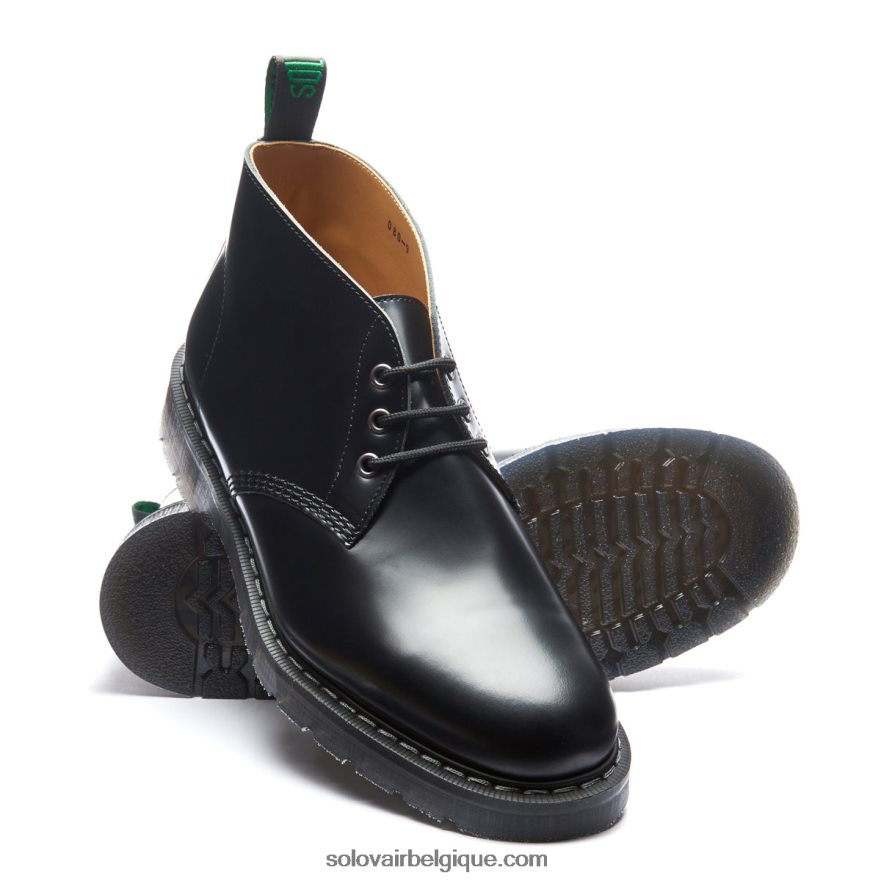 Femme Solovair Bottines Chukka Noires à 3 œillets Ultra-brillantes 48f40r255