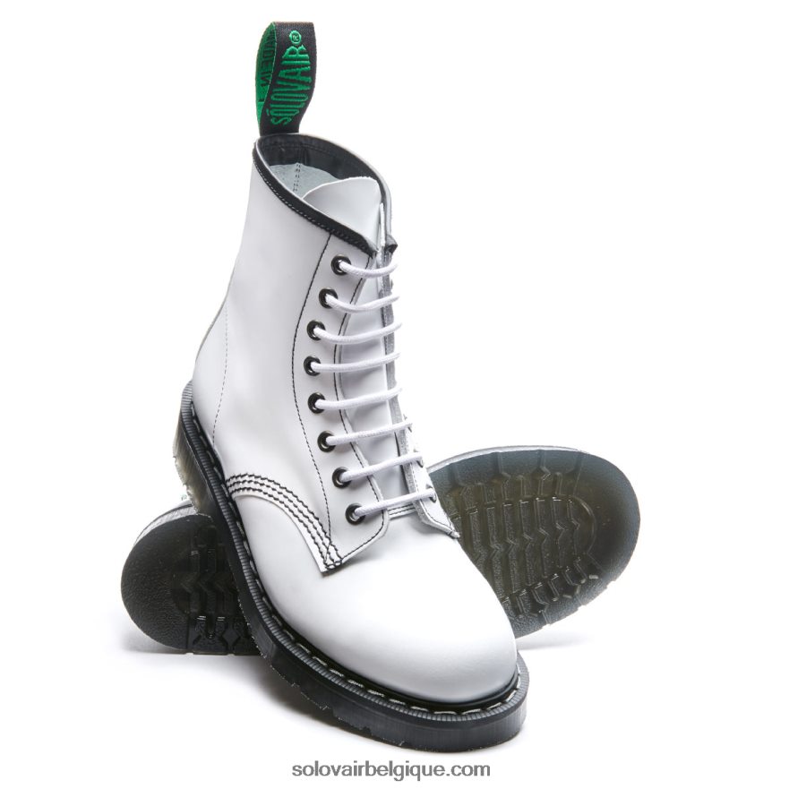 Femme Solovair Bottine Derby Blanche Brillante à 8 œillets 48f40r319