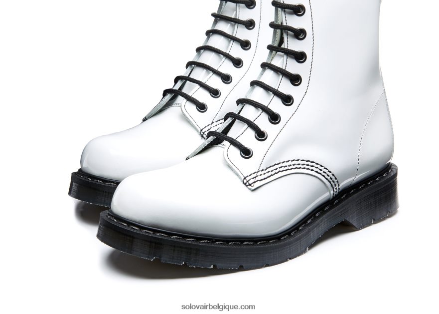Femme Solovair Bottine Derby Blanche Vernie à 8 œillets 48f40r320