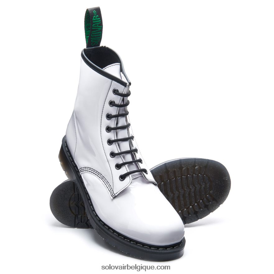 Femme Solovair Botte Derby Blanche Vernie Végane à 8 œillets 48f40r306