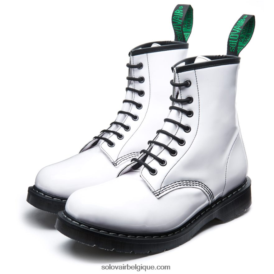 Femme Solovair Botte Derby Blanche Vernie Végane à 8 œillets 48f40r306