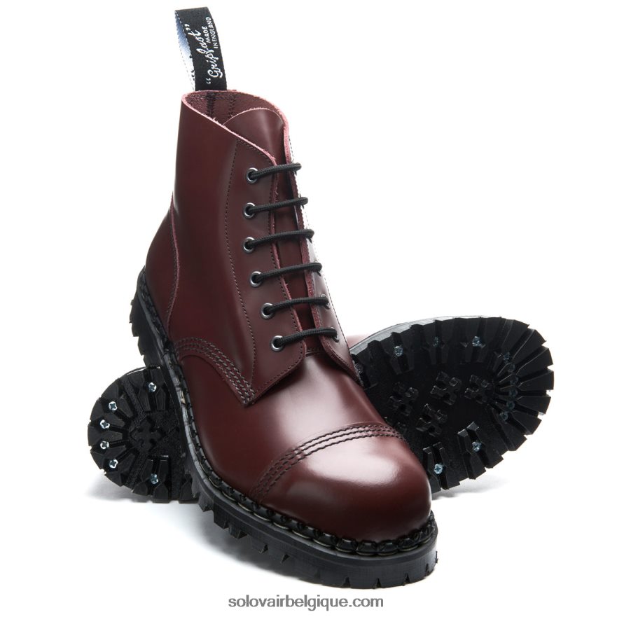 Botte Derby Femme Solovair à Embout D'acier à 6 œillets Haute Brillance Oxblood 48f40r296