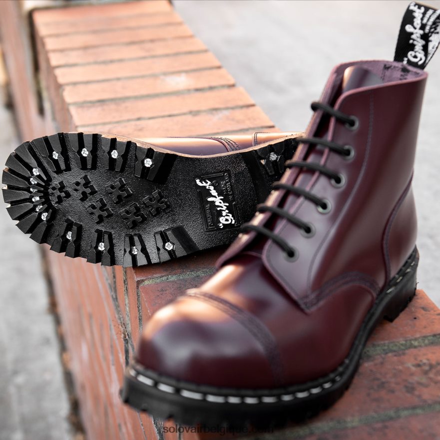 Botte Derby Femme Solovair à Embout D'acier à 6 œillets Haute Brillance Oxblood 48f40r296