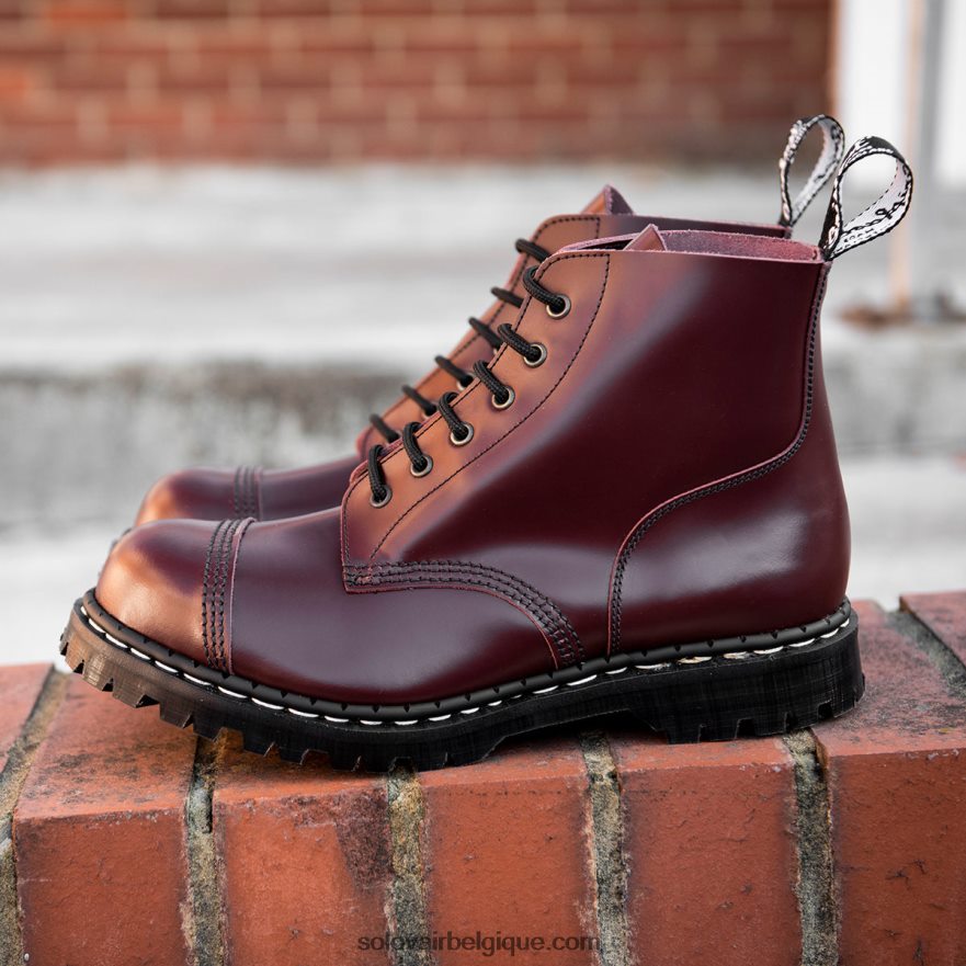 Botte Derby Femme Solovair à Embout D'acier à 6 œillets Haute Brillance Oxblood 48f40r296