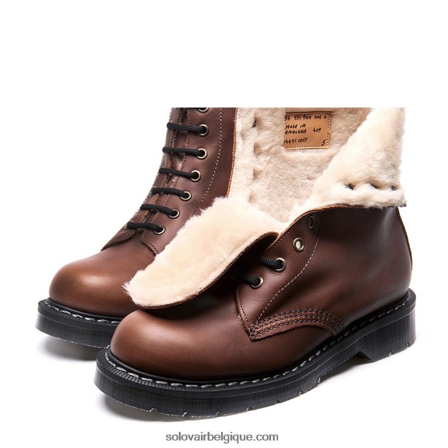Femme Solovair Bottine Derby Marron à 8 œillets Doublée De Shearling Gras 48f40r293