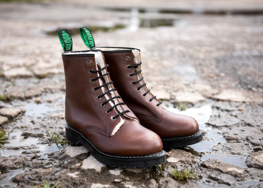 Femme Solovair Bottine Derby Marron à 8 œillets Doublée De Shearling Gras 48f40r293