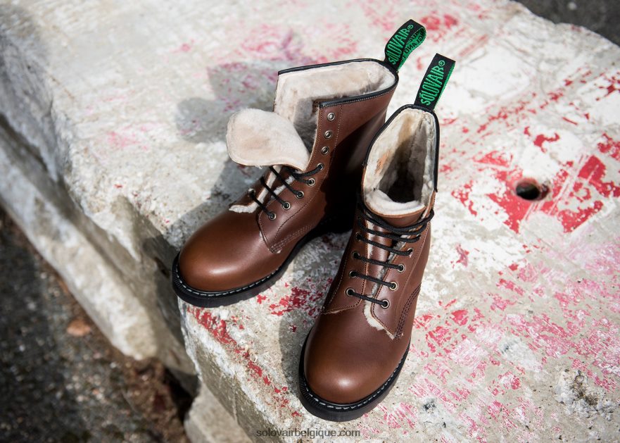 Femme Solovair Bottine Derby Marron à 8 œillets Doublée De Shearling Gras 48f40r293