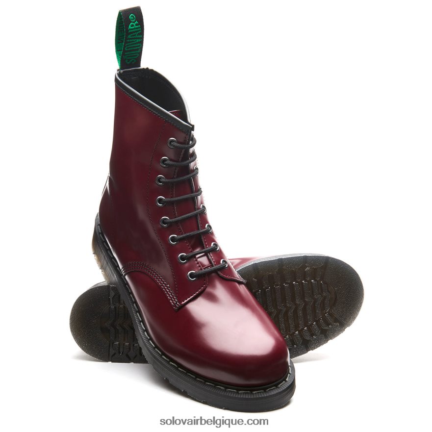 Botte Derby Femme Solovair Merlot Végétalienne Haute Brillance à 8 œillets 48f40r308