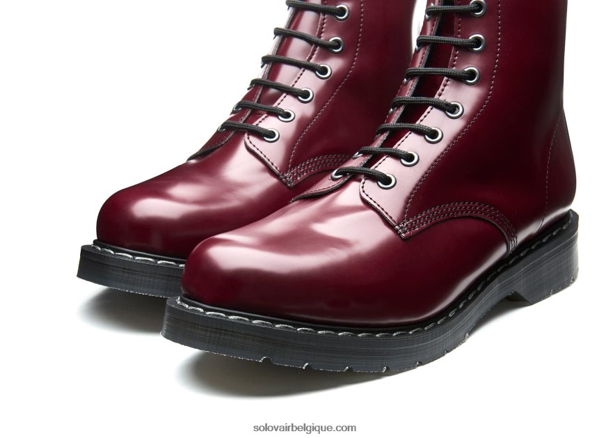 Botte Derby Femme Solovair Merlot Végétalienne Haute Brillance à 8 œillets 48f40r308