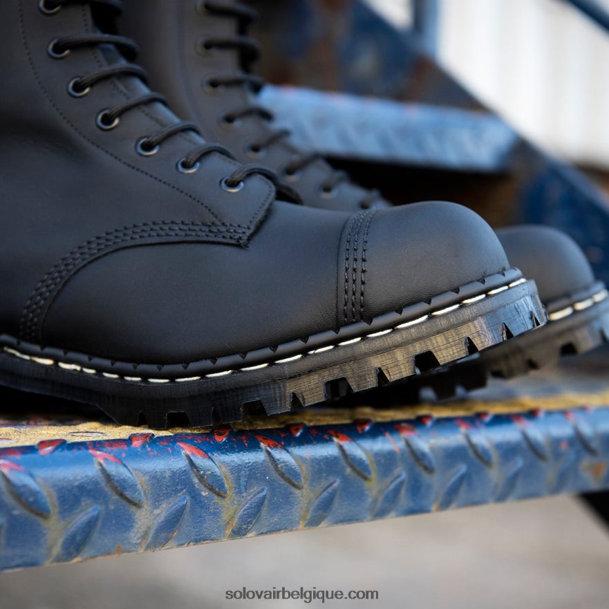 Femme Solovair Botte Derby Noire à 10 œillets à Embout D'acier 48f40r299