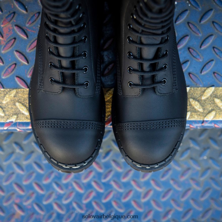 Femme Solovair Botte Derby Noire à 10 œillets à Embout D'acier 48f40r299