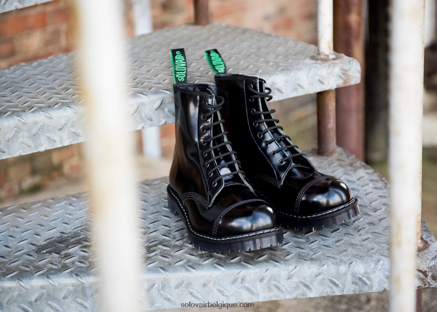 Femme Solovair Botte Derby Noire à 8 œillets à Embout D'acier 48f40r301