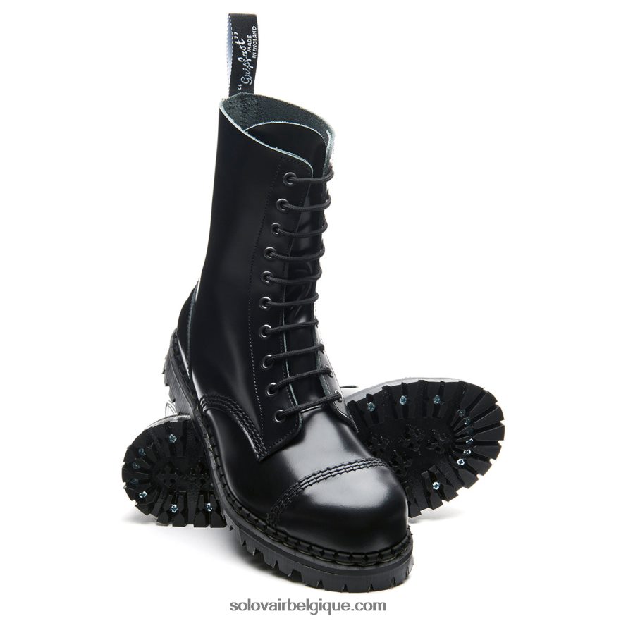 Femme Solovair Bottine Derby Noire Brillante à 10 œillets à Embout D'acier 48f40r326
