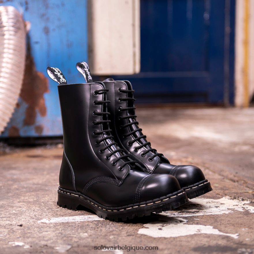 Femme Solovair Bottine Derby Noire Brillante à 10 œillets à Embout D'acier 48f40r326