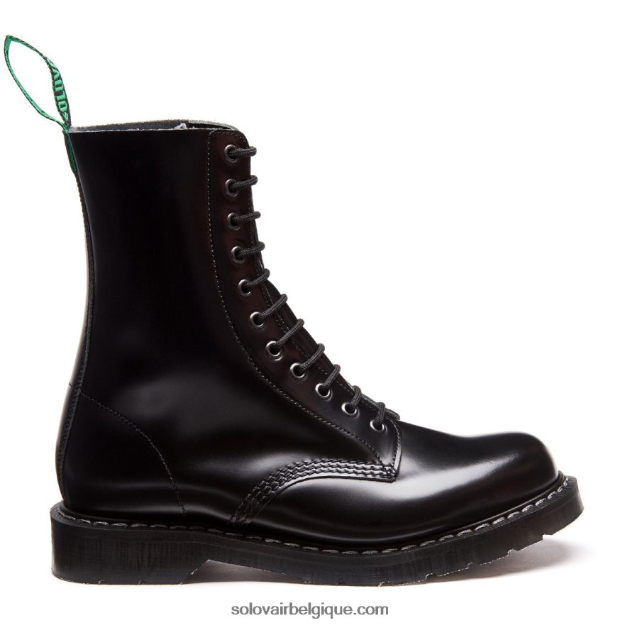 Femme Solovair Bottine Derby Noire Brillante à 11 œillets 48f40r282