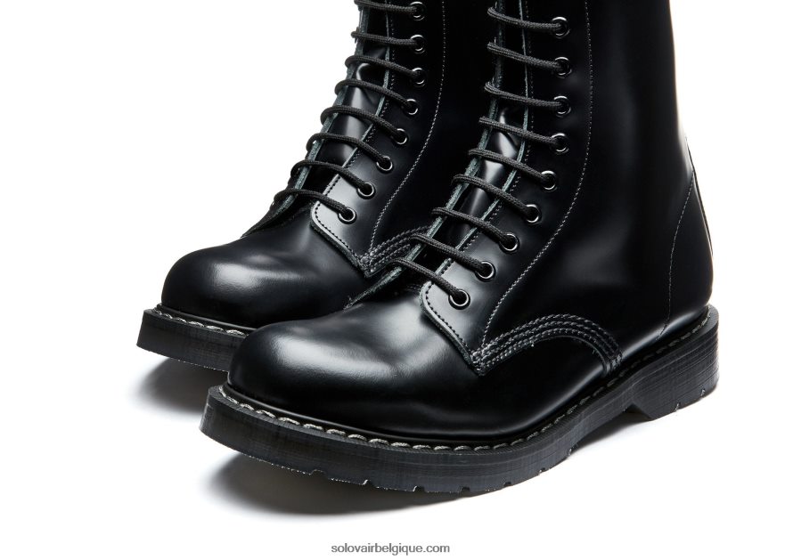 Femme Solovair Bottine Derby Noire Brillante à 14 œillets 48f40r333