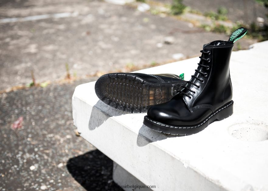 Femme Solovair Bottine Derby Noire Brillante à 8 œillets 48f40r279