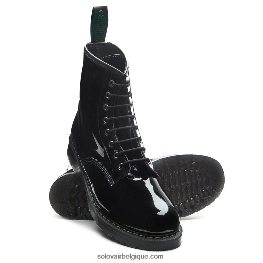 Femme Solovair Botte Derby Noire Vernie Végane à 8 œillets 48f40r307