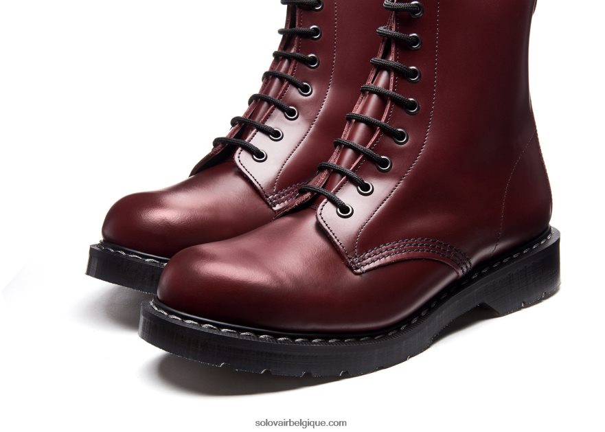 Femme Solovair Bottine Derby Oxblood Haute Brillance à 8 œillets 48f40r287