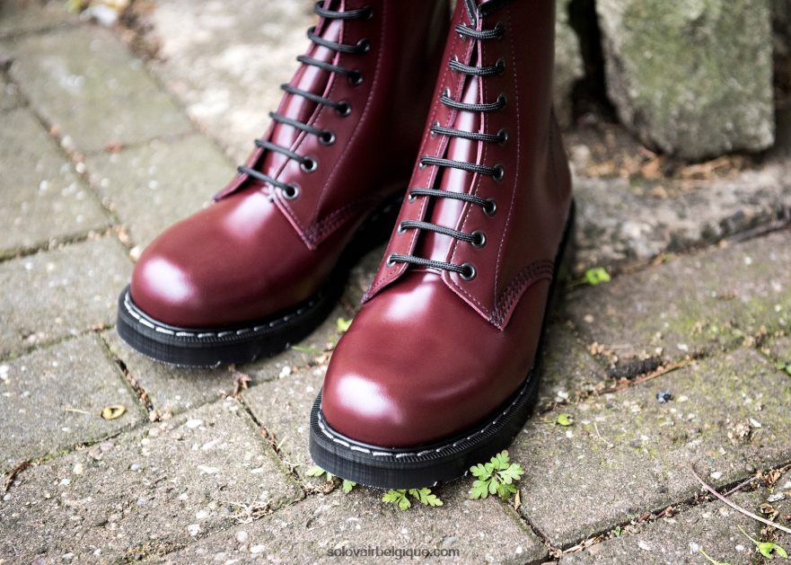 Femme Solovair Bottine Derby Oxblood Haute Brillance à 8 œillets 48f40r287