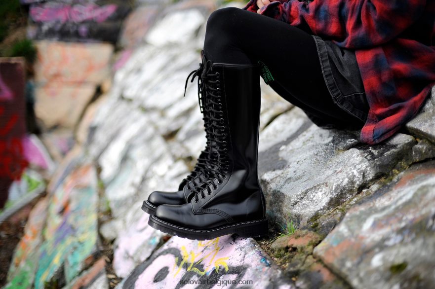 Femme Solovair Bottines Derby Noires Zippées à 20 œillets 48f40r288