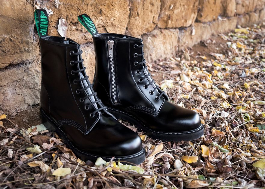 Femme Solovair Bottines Derby Noires Zippées à 8 œillets 48f40r289