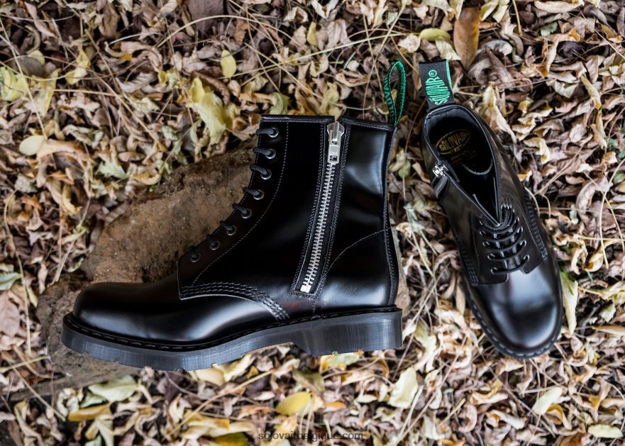 Femme Solovair Bottines Derby Noires Zippées à 8 œillets 48f40r289