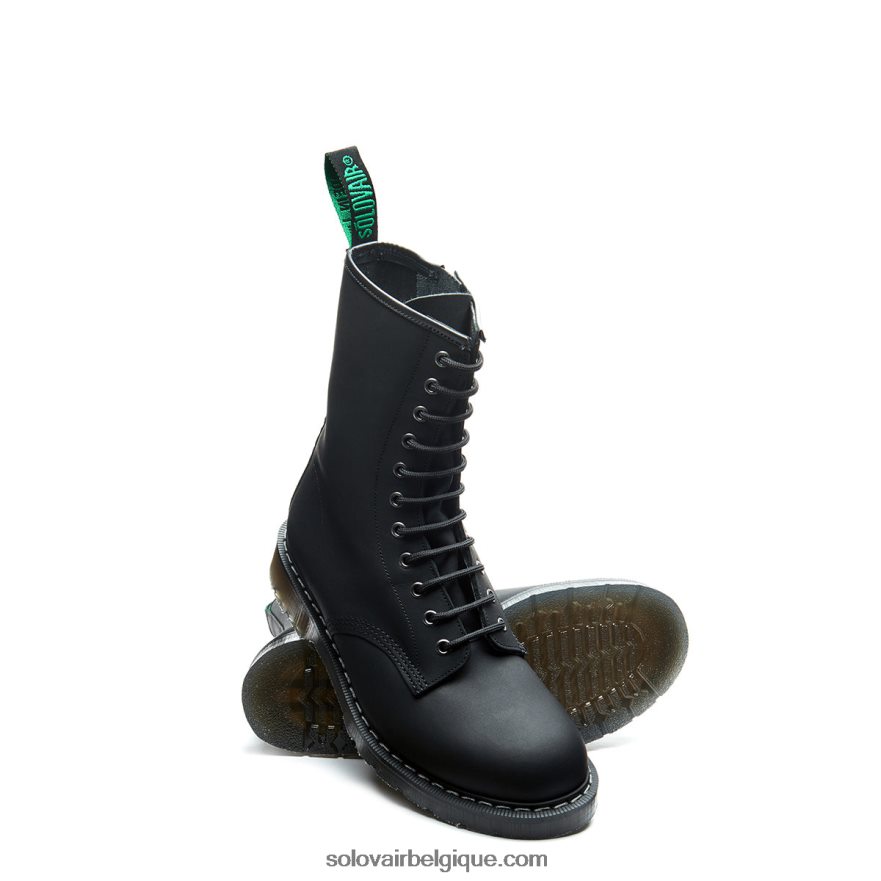 Femme Solovair Derbies Noires à Zip 11 Trous 48f40r328