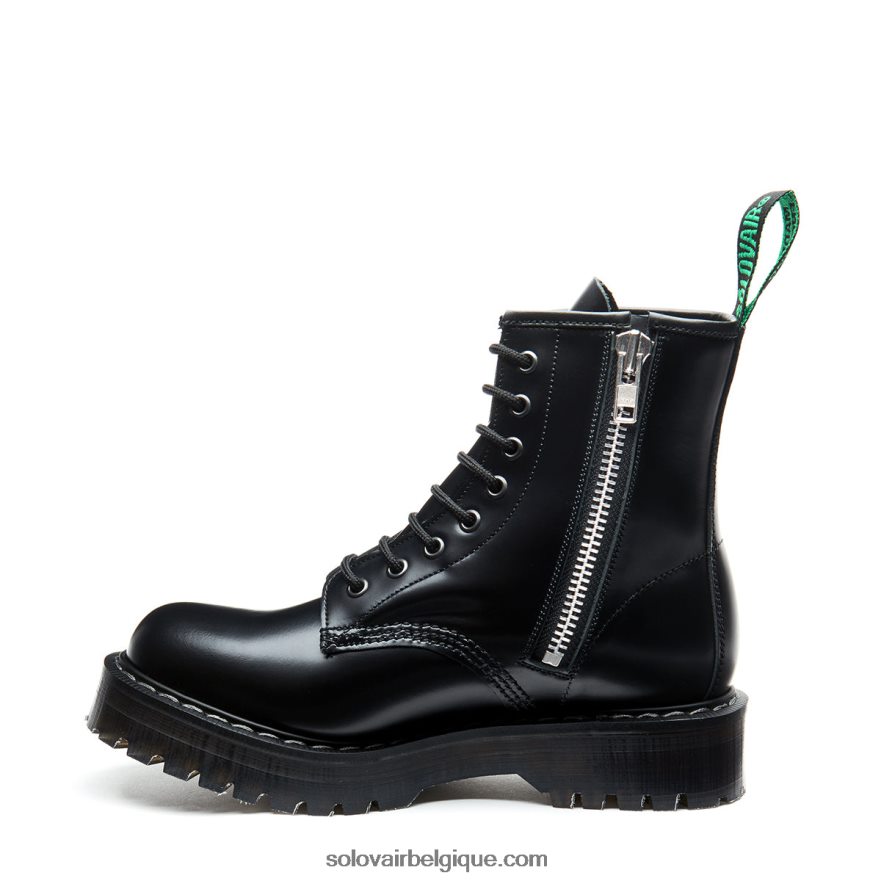 Derbies Femme Solovair à Plateforme Zippées Noires à 8 œillets Hi-shine 48f40r321