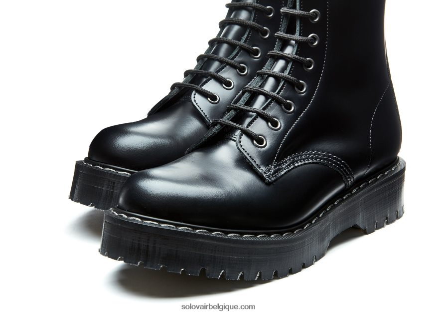 Derbies Femme Solovair à Plateforme Zippées Noires à 8 œillets Hi-shine 48f40r321