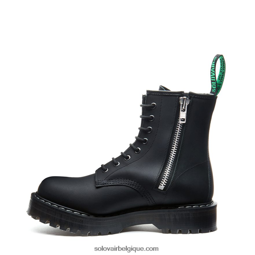 Femmes Solovair Derbies Plates-formes Noires Greasy à 8 Pantalons Zippés 48f40r297