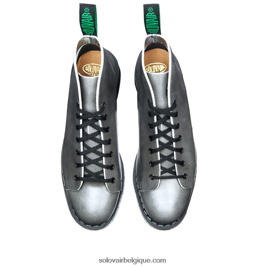 Femmes Solovair Botte De Singe à 7 Yeux Hi Shine Gris Lunaire 48f40r353