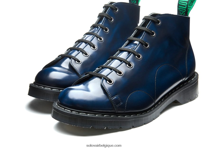 Femmes Solovair Botte De Singe Végétalienne Ultra-brillante Bleu Marine 48f40r349