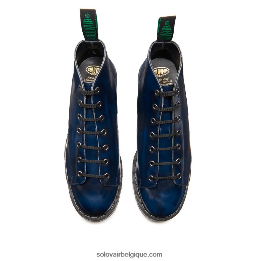 Femmes Solovair Botte De Singe Végétalienne Ultra-brillante Bleu Marine 48f40r349