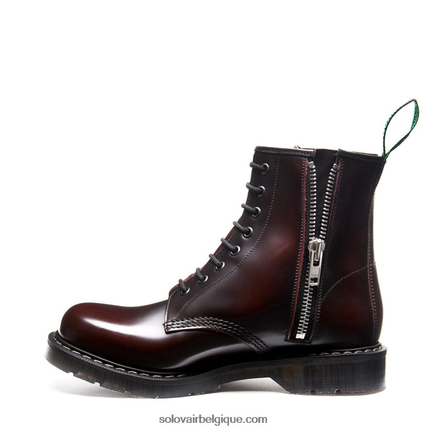 Femme Solovair Bottine Derby Zippée Bordeaux à 8 œillets 48f40r356