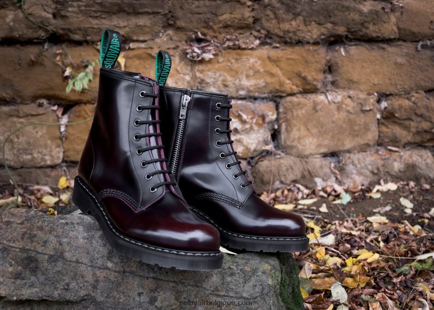 Femme Solovair Bottine Derby Zippée Bordeaux à 8 œillets 48f40r356