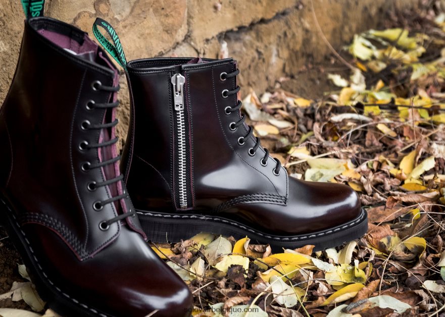 Femme Solovair Bottine Derby Zippée Bordeaux à 8 œillets 48f40r356