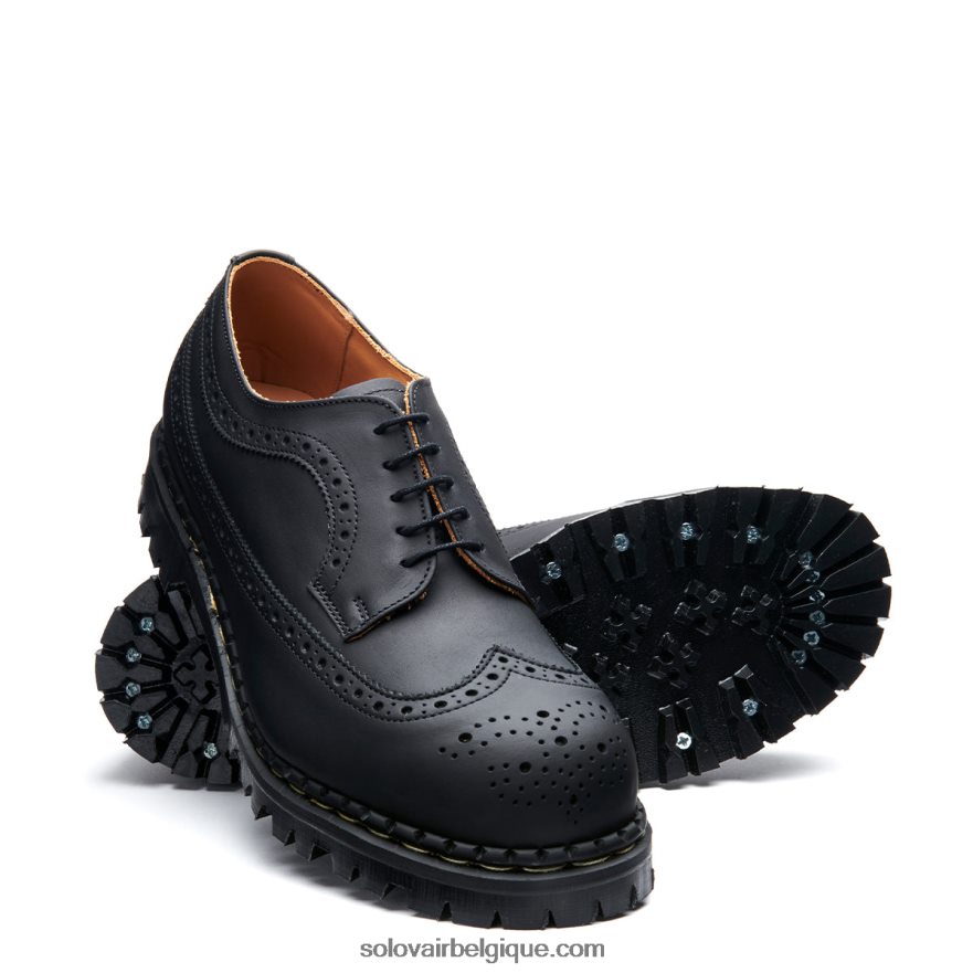Femme Solovair Chaussure Brogue Américaine Noire à Bout En Acier Gras 48f40r360