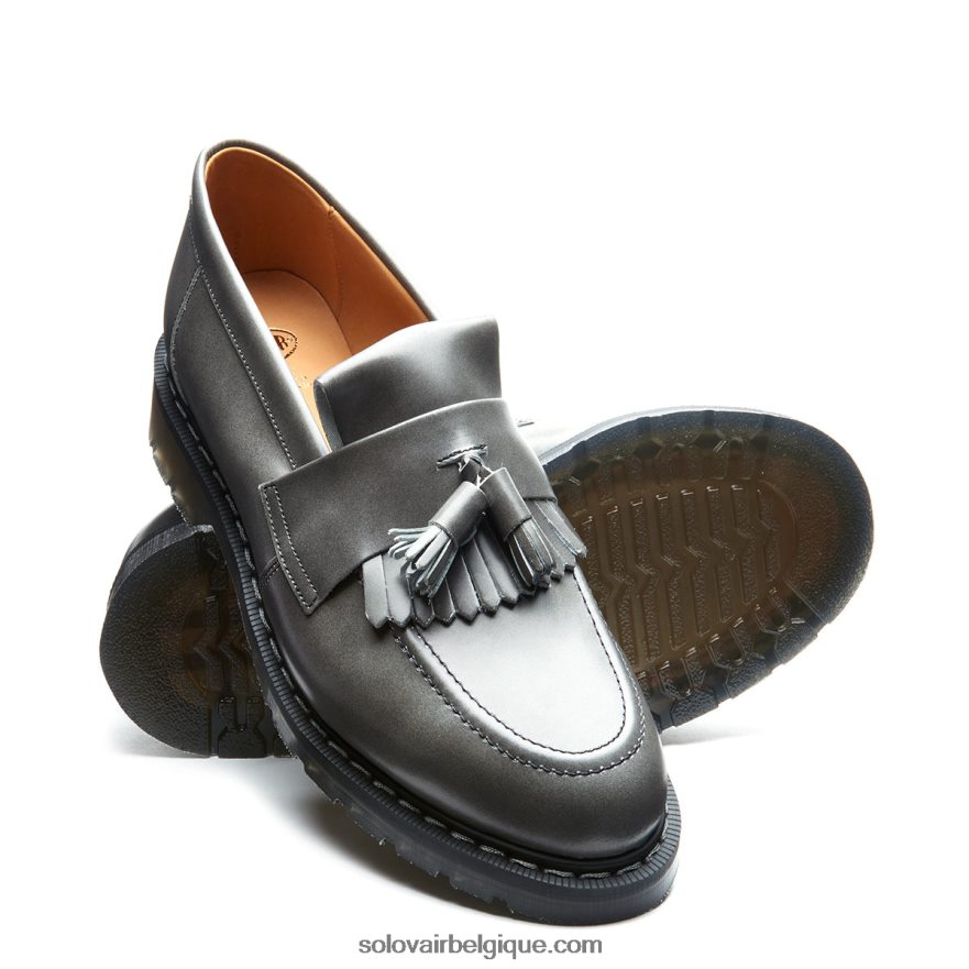 Femmes Solovair Mocassins à Glands Brillants Gris Lunaire 48f40r400