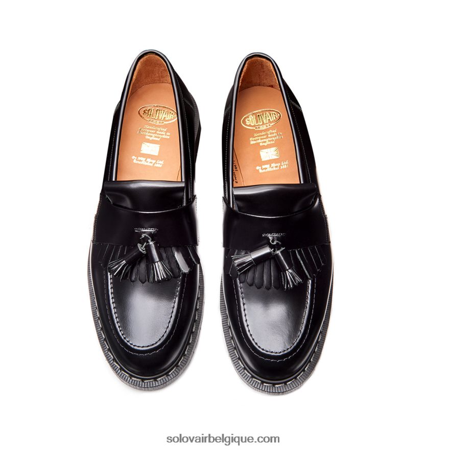 Femmes Solovair Mocassins à Glands Ultra Brillants Noirs 48f40r391