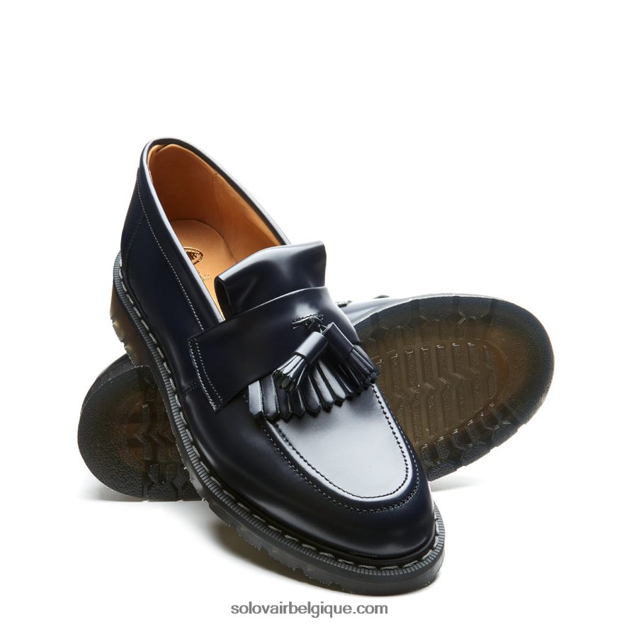 Femmes Solovair Mocassins à Pampilles Ultra-brillants Bleu Marine 48f40r396