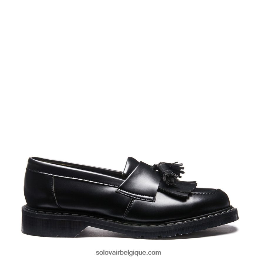 Femmes Solovair Mocassins à Pampilles Ultra-brillants Vegan Noirs 48f40r393