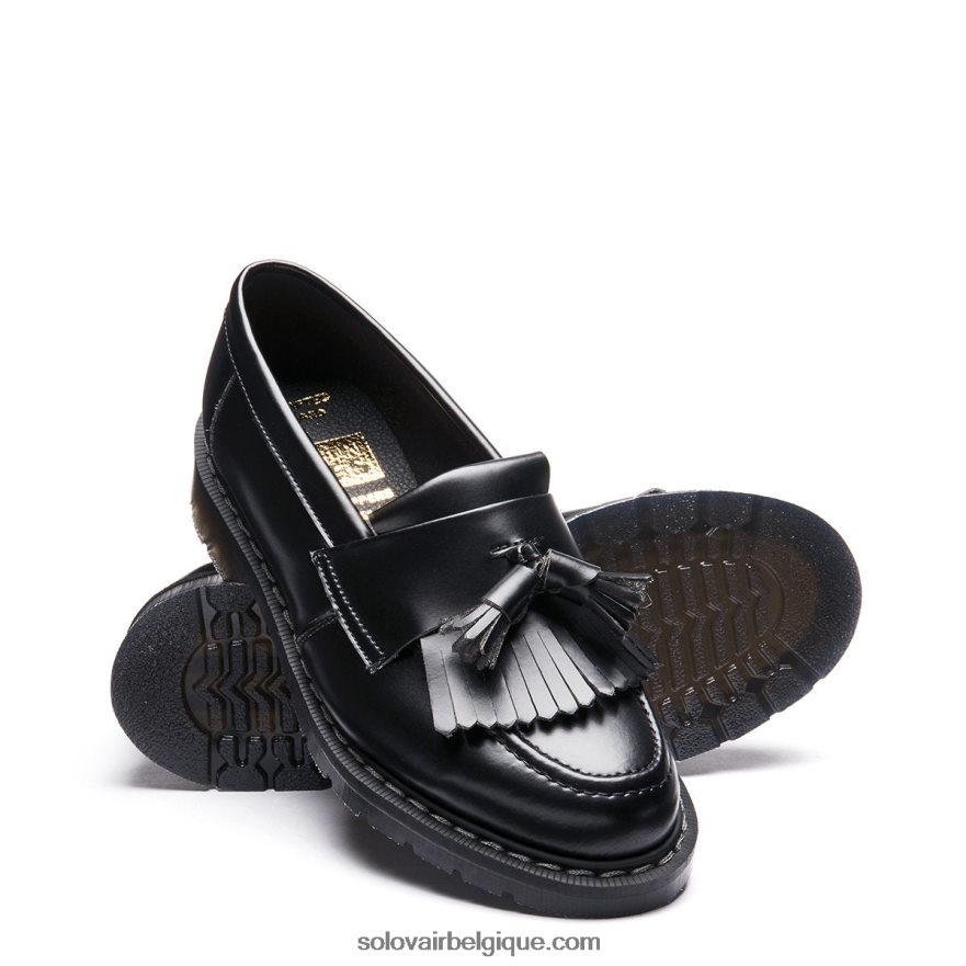 Femmes Solovair Mocassins à Pampilles Ultra-brillants Vegan Noirs 48f40r393