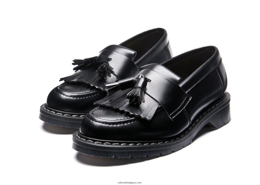 Femmes Solovair Mocassins à Pampilles Ultra-brillants Vegan Noirs 48f40r393