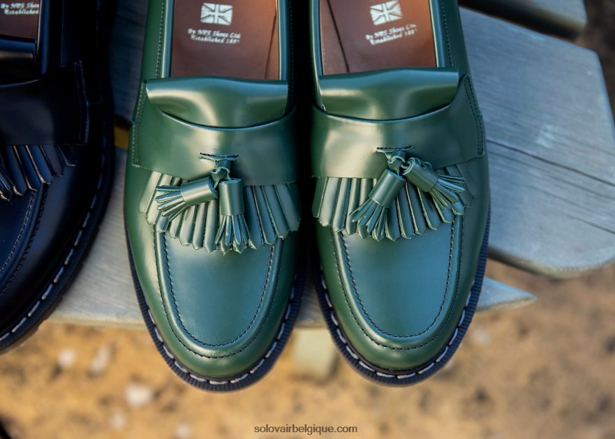 Mocassins Femme Solovair Vert Brillant à Pampilles 48f40r397